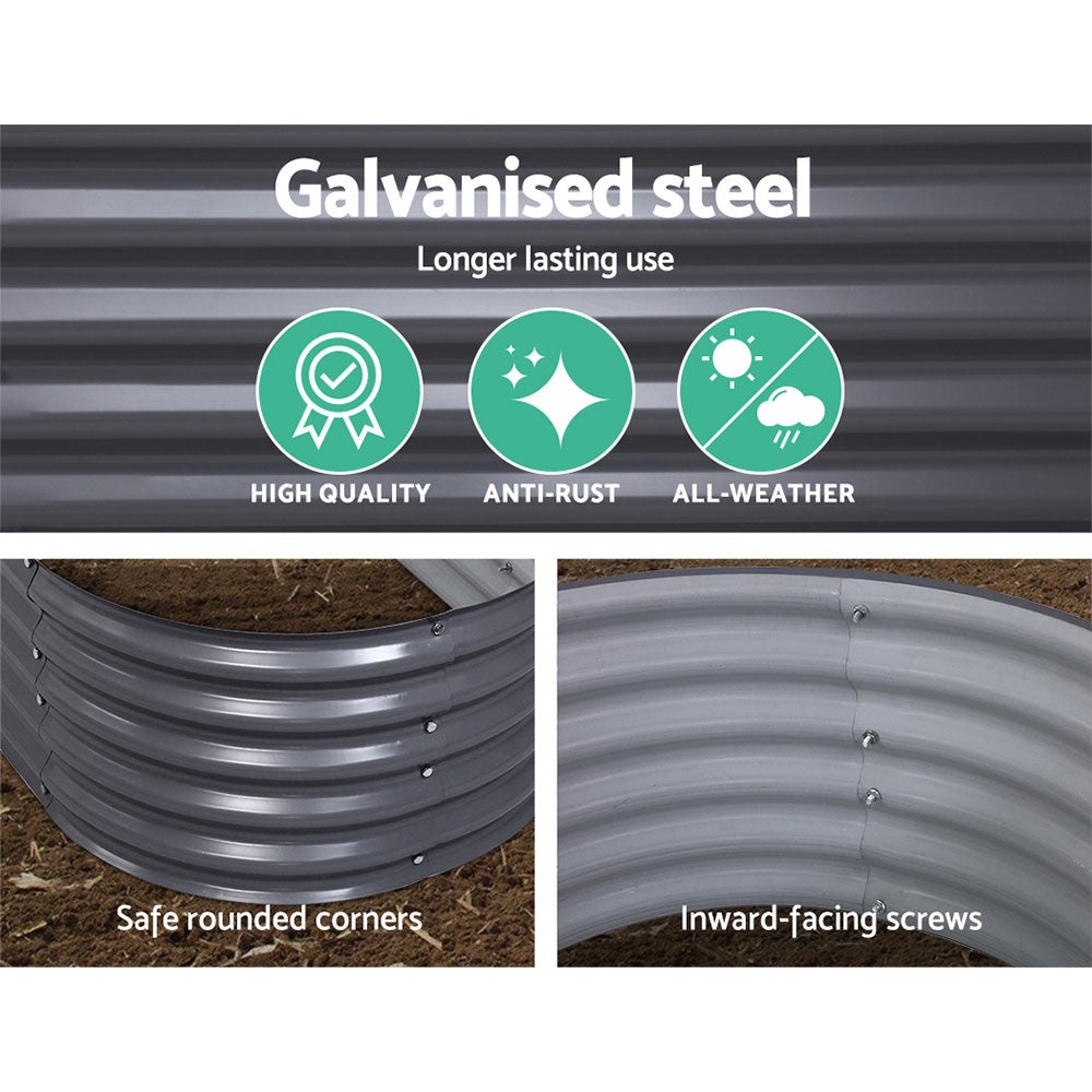Garden Bed | Oval Raised Container Planter Box | 160x80x42cm | Galvanised Steel | Greenfingers | Grey