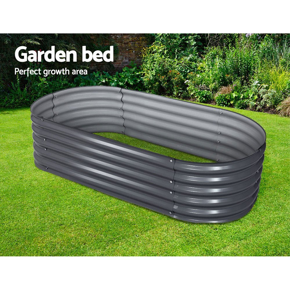 Garden Bed | Oval Raised Container Planter Box | 160x80x42cm | Galvanised Steel | Greenfingers | Grey