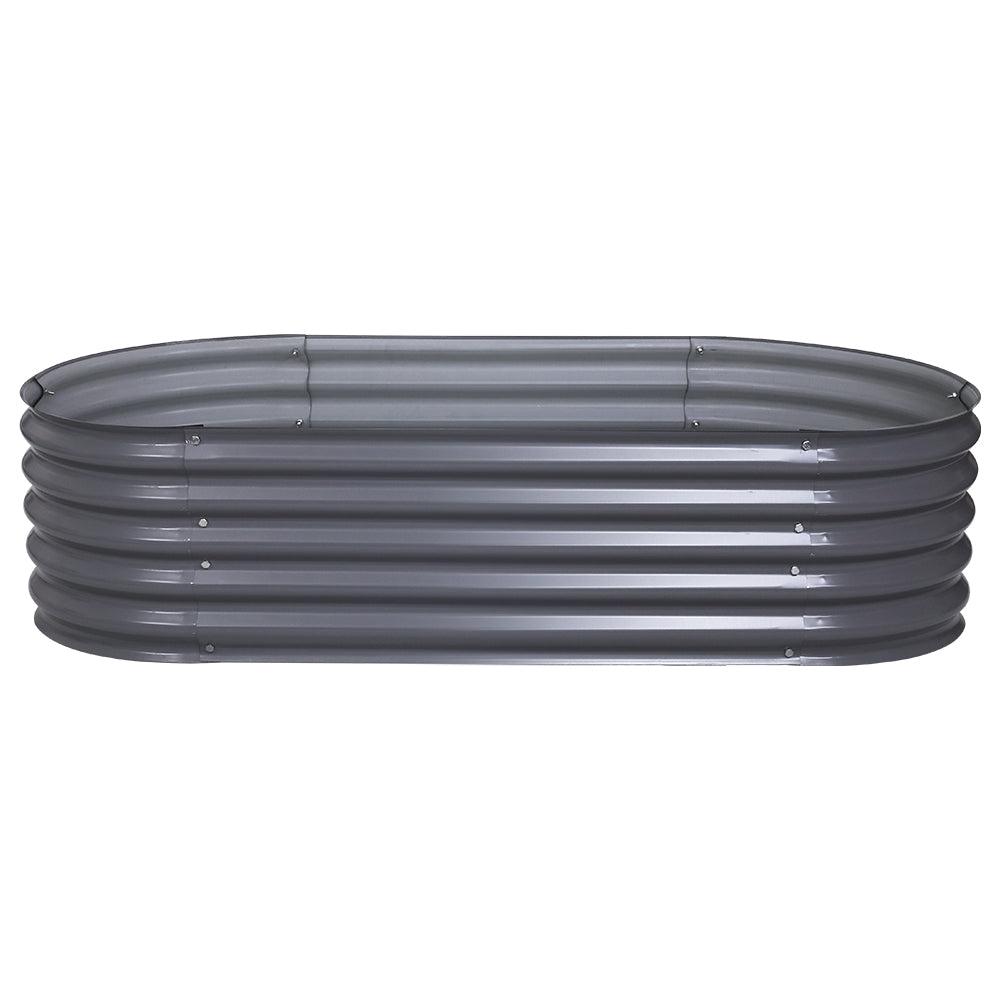 Garden Bed | Oval Raised Container Planter Box | 160x80x42cm | Galvanised Steel | Greenfingers | Grey