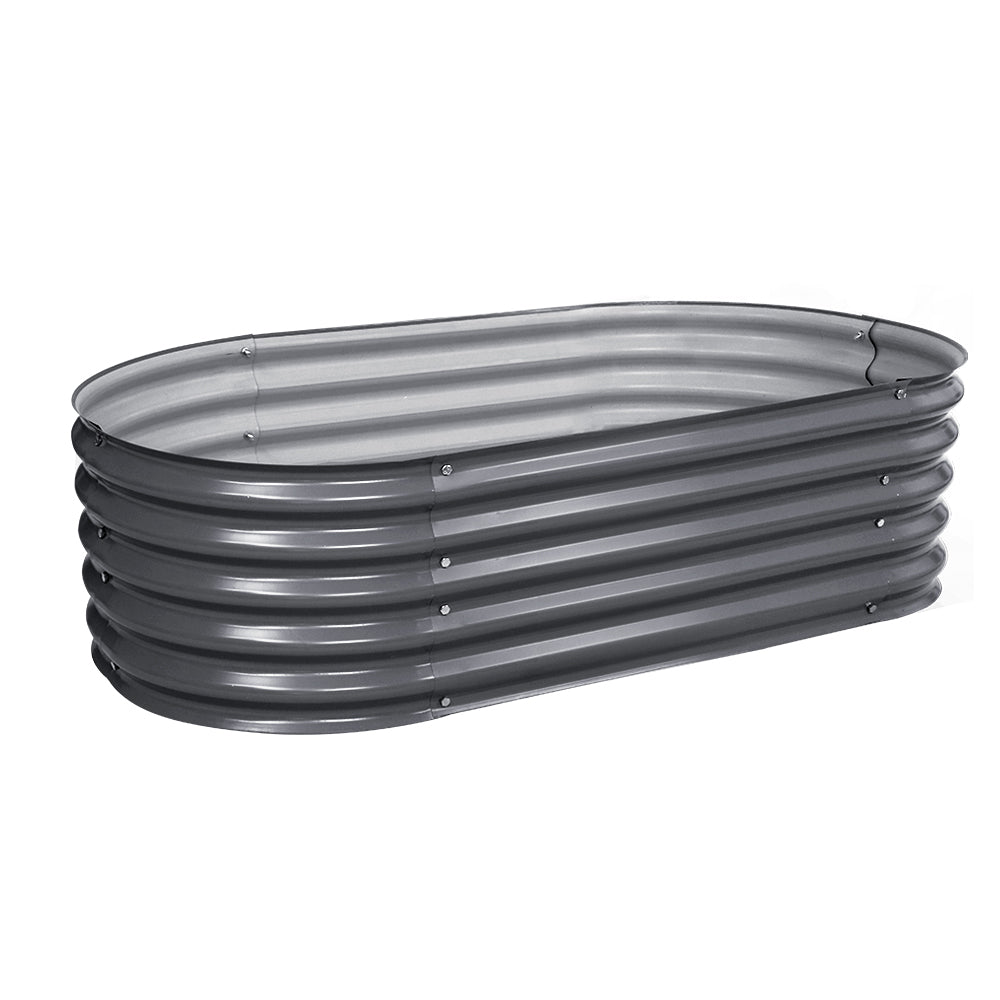Garden Bed | Oval Raised Container Planter Box | 160x80x42cm | Galvanised Steel | Greenfingers | Grey