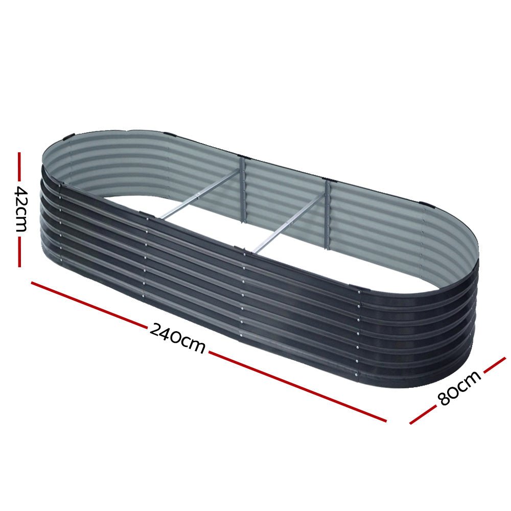 Garden Bed | Oval Raised Container Planter Box | 240x80x42cm | Galvanised Steel | Greenfingers | Grey