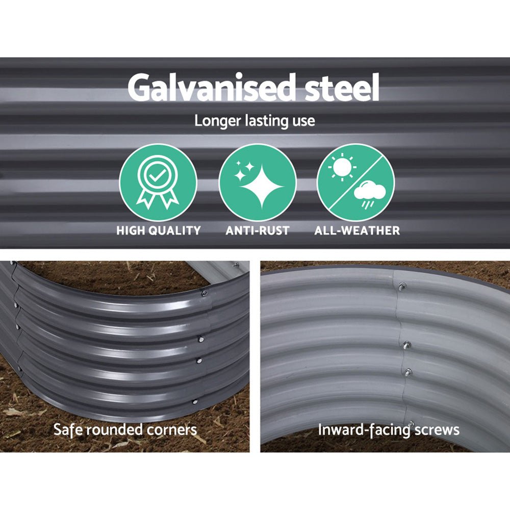 Garden Bed | Oval Raised Container Planter Box | 240x80x42cm | Galvanised Steel | Greenfingers | Grey