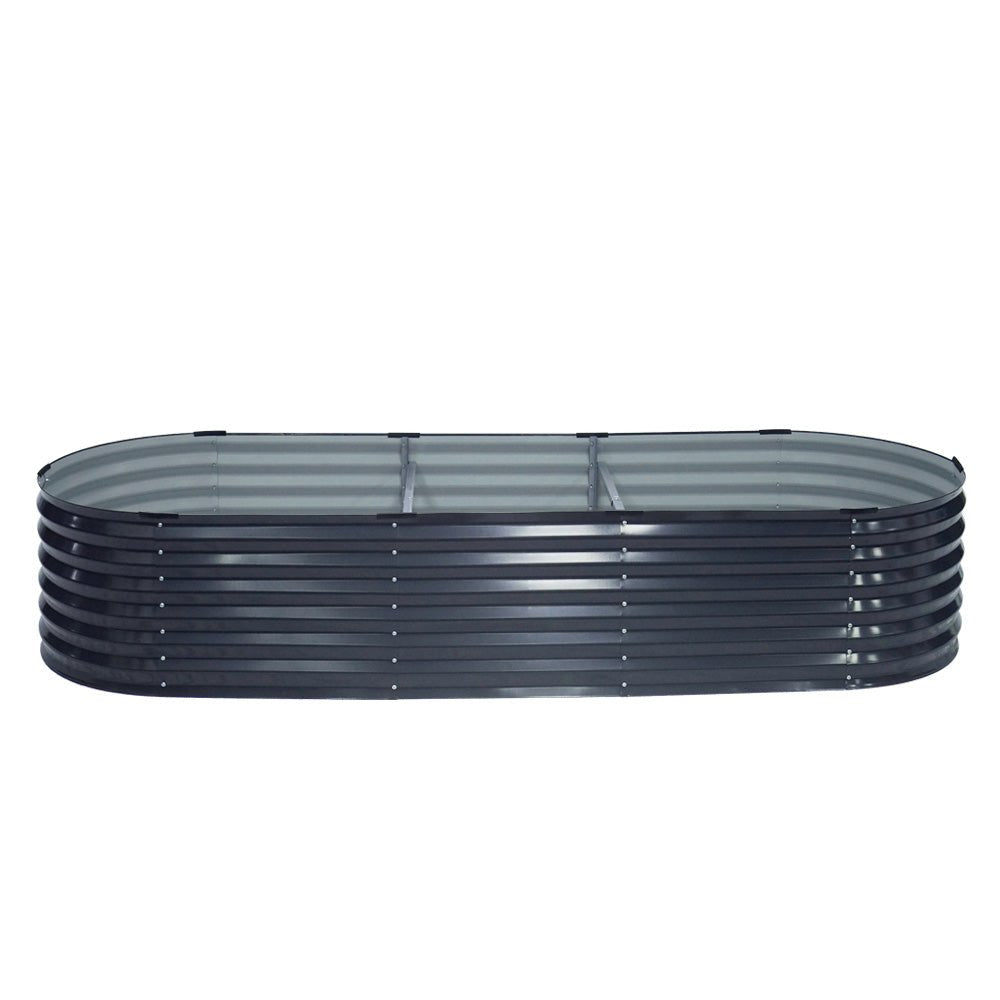 Garden Bed | Oval Raised Container Planter Box | 240x80x42cm | Galvanised Steel | Greenfingers | Grey