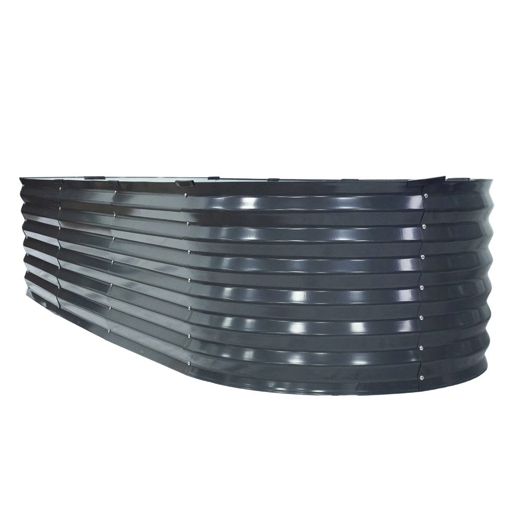 Garden Bed | Oval Raised Container Planter Box | 240x80x42cm | Galvanised Steel | Greenfingers | Grey