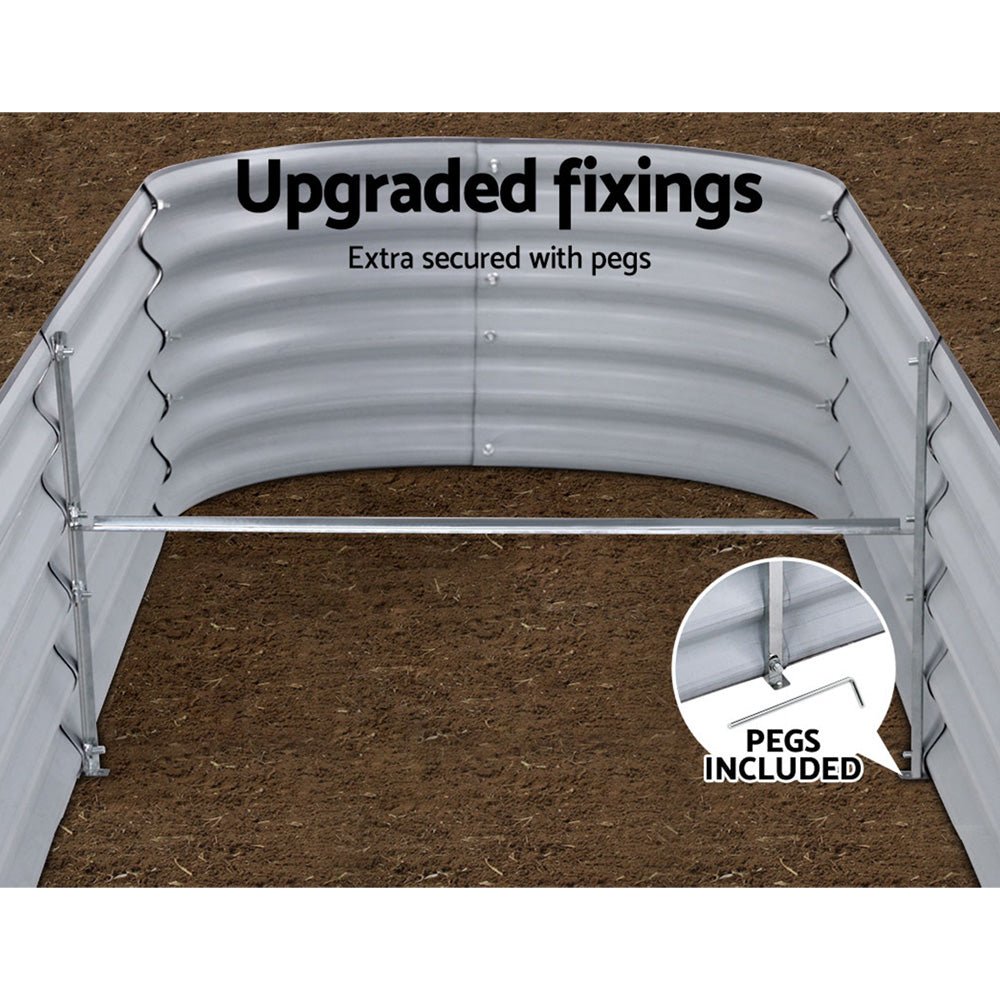 Garden Bed | Oval Raised Container Planter Box | 240x80x42cm | Galvanised Steel | Greenfingers | Grey