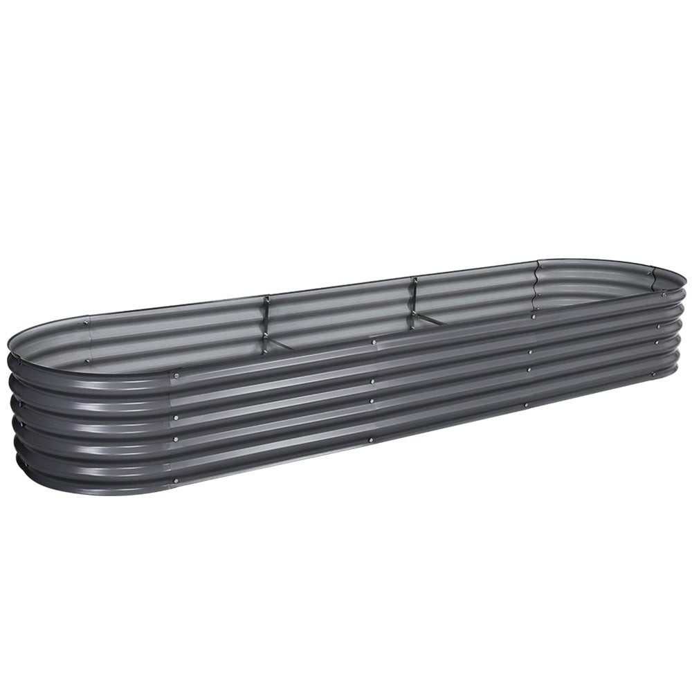 Garden Bed | Oval Raised Container Planter Box | 320x80x42cm | Galvanised Steel | Greenfingers | Grey