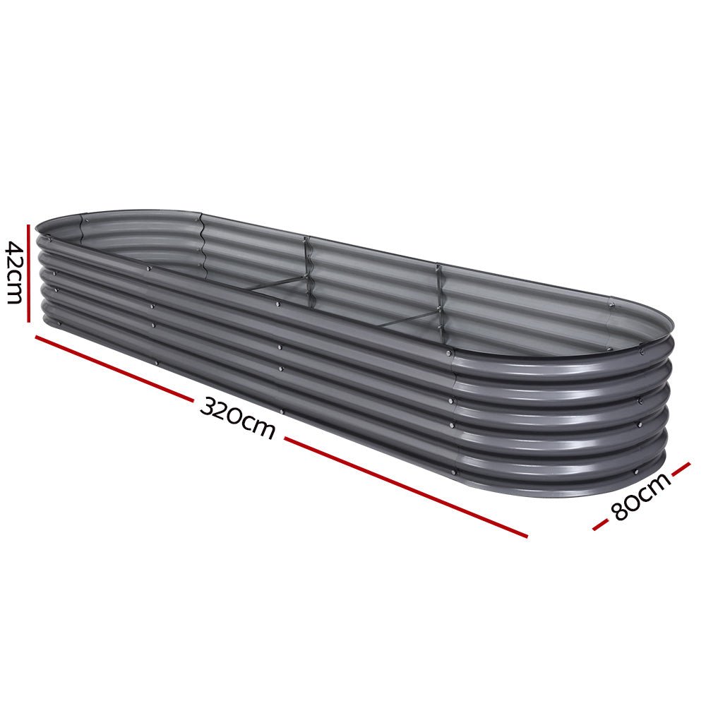 Garden Bed | Oval Raised Container Planter Box | 320x80x42cm | Galvanised Steel | Greenfingers | Grey