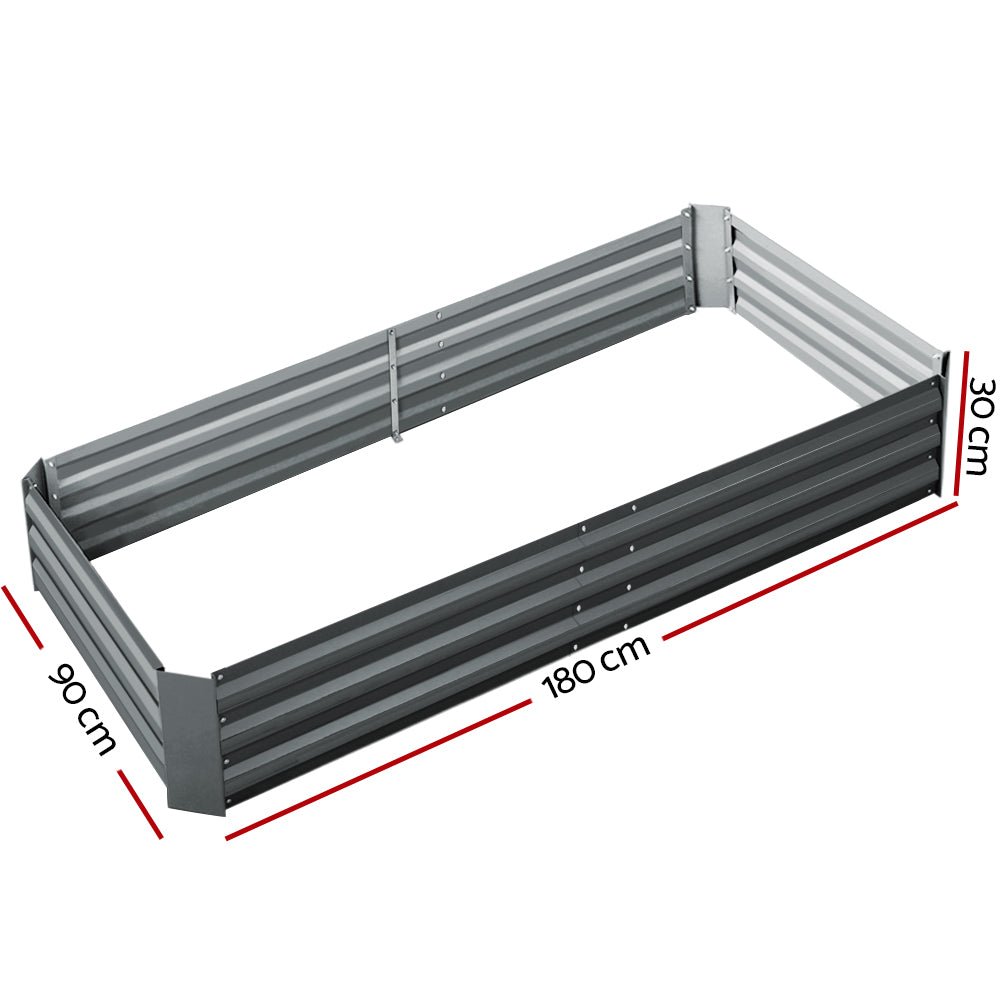 Garden Bed | Rectangular Raised Container Planter Box | 180x90x30cm | Galvanised Steel | Greenfingers | Grey