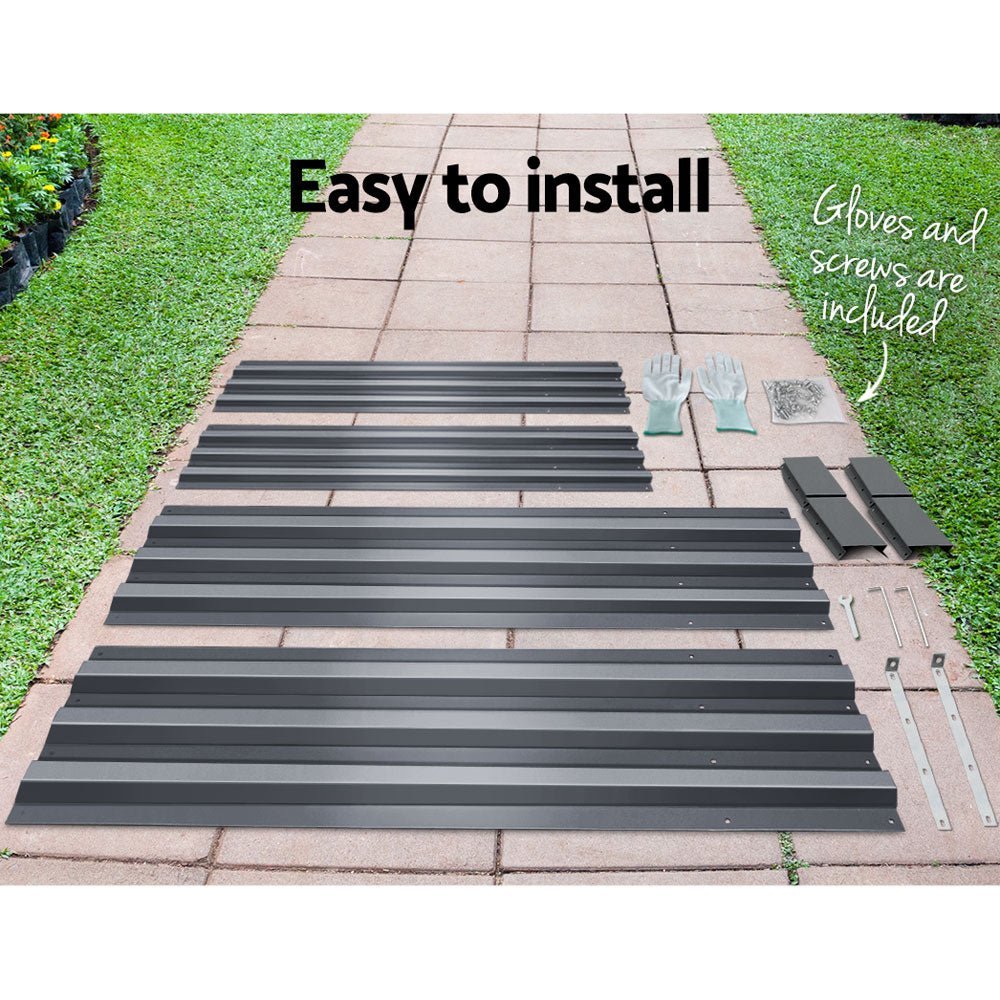 Garden Bed | Rectangular Raised Container Planter Box | 210x90x30cm | Galvanised Steel | Greenfingers | Grey
