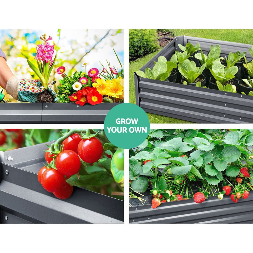 Garden Bed | Rectangular Raised Container Planter Box | 180x90x30cm | Galvanised Steel | Greenfingers | Grey