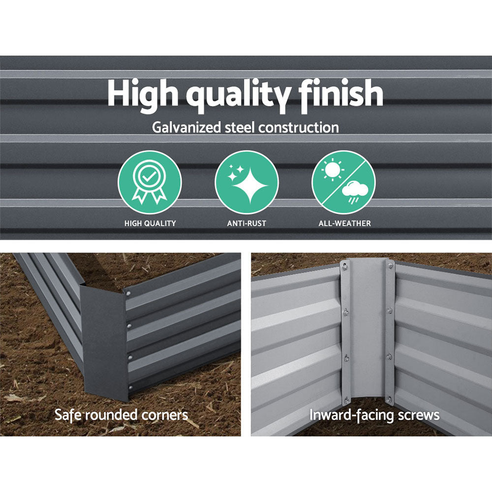 Garden Bed | Rectangular Raised Container Planter Box | 180x90x30cm | Galvanised Steel | Greenfingers | Grey