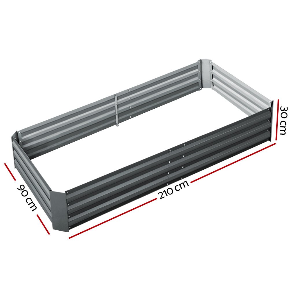 Garden Bed | Rectangular Raised Container Planter Box | 210x90x30cm | Galvanised Steel | Greenfingers | Grey