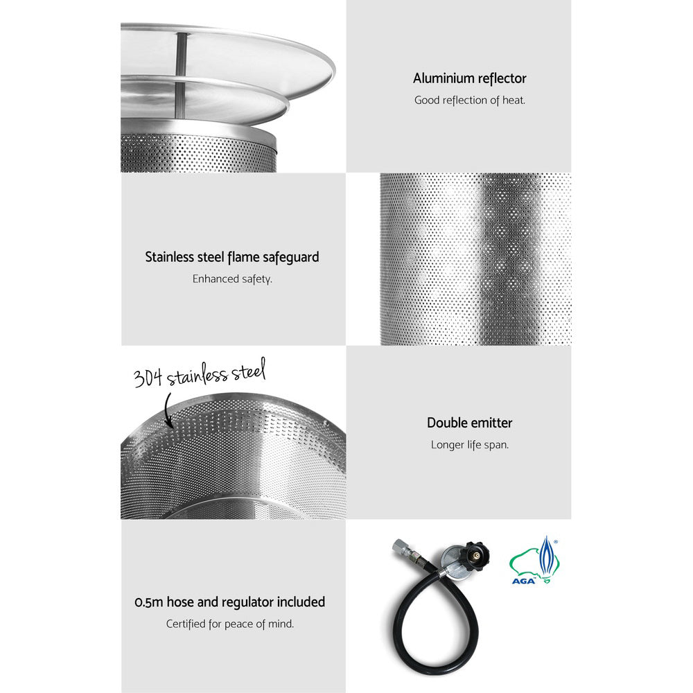 Gas Patio Heater | Industrial Style 131cm High 10kW Heater | Devanti Brand