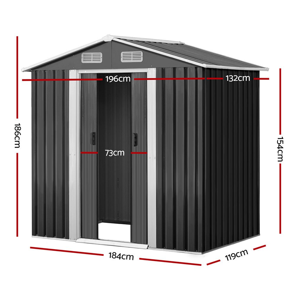 Garden Shed | Outdoor Storage Shed | Sliding Doors | 1.96mx1.32m | Giantz | Grey