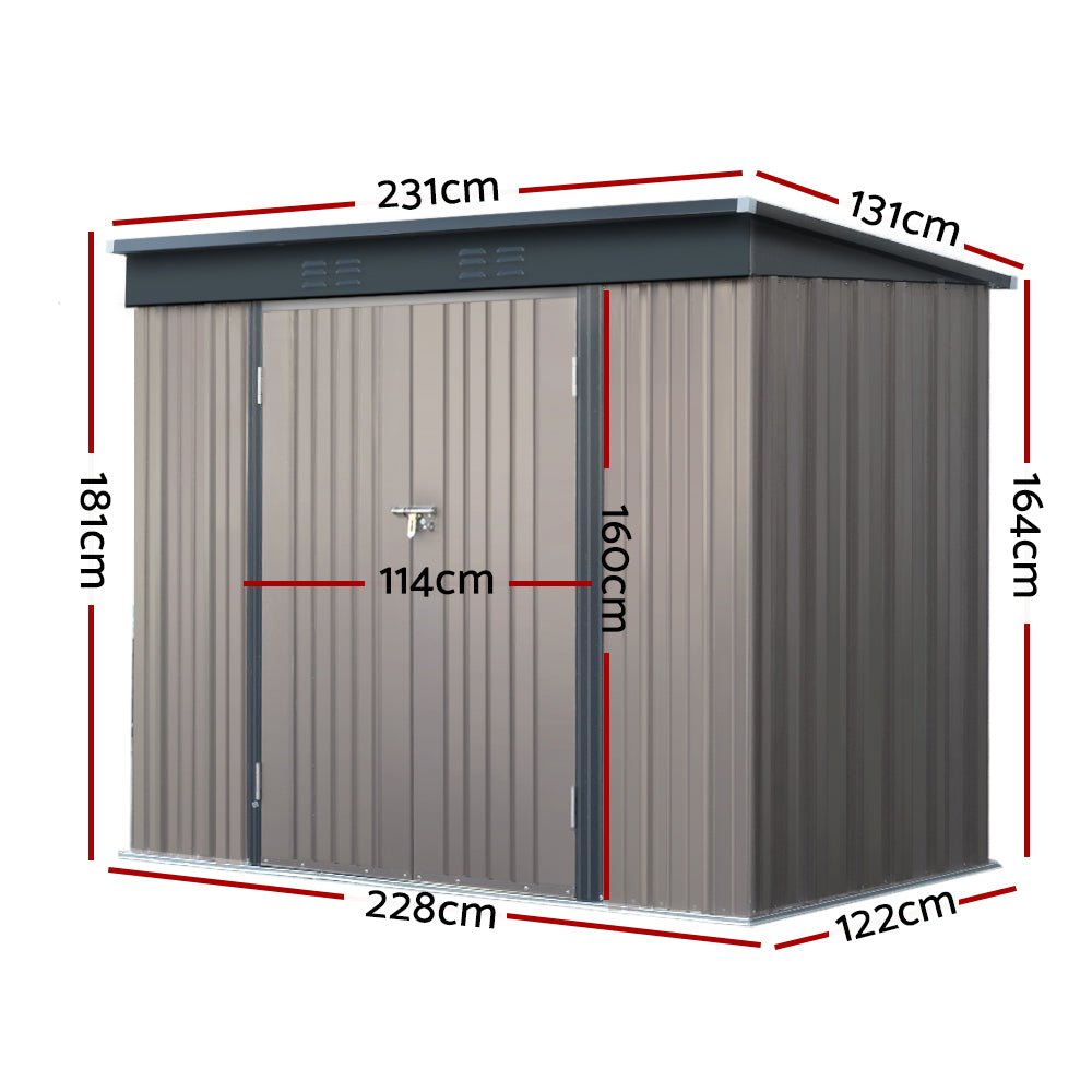 Garden Shed | Outdoor Storage Shed | Barn Doors | 2.31mx1.31m | Giantz | Brown