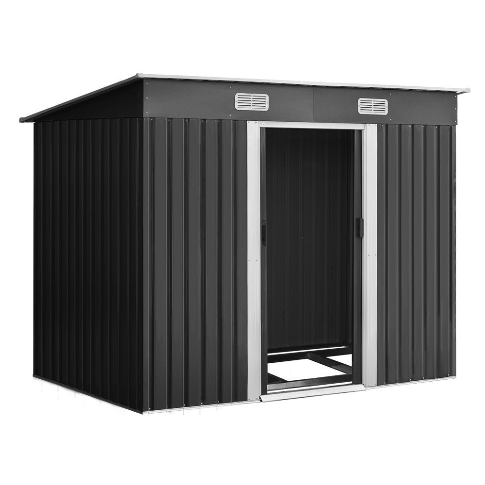 Garden Shed | With Metal Base Frame | Sliding Doors | 2.38mx1.31m | Giantz | Grey