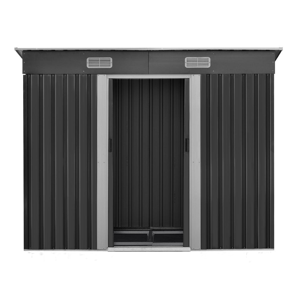 Garden Shed | With Metal Base Frame | Sliding Doors | 2.38mx1.31m | Giantz | Grey