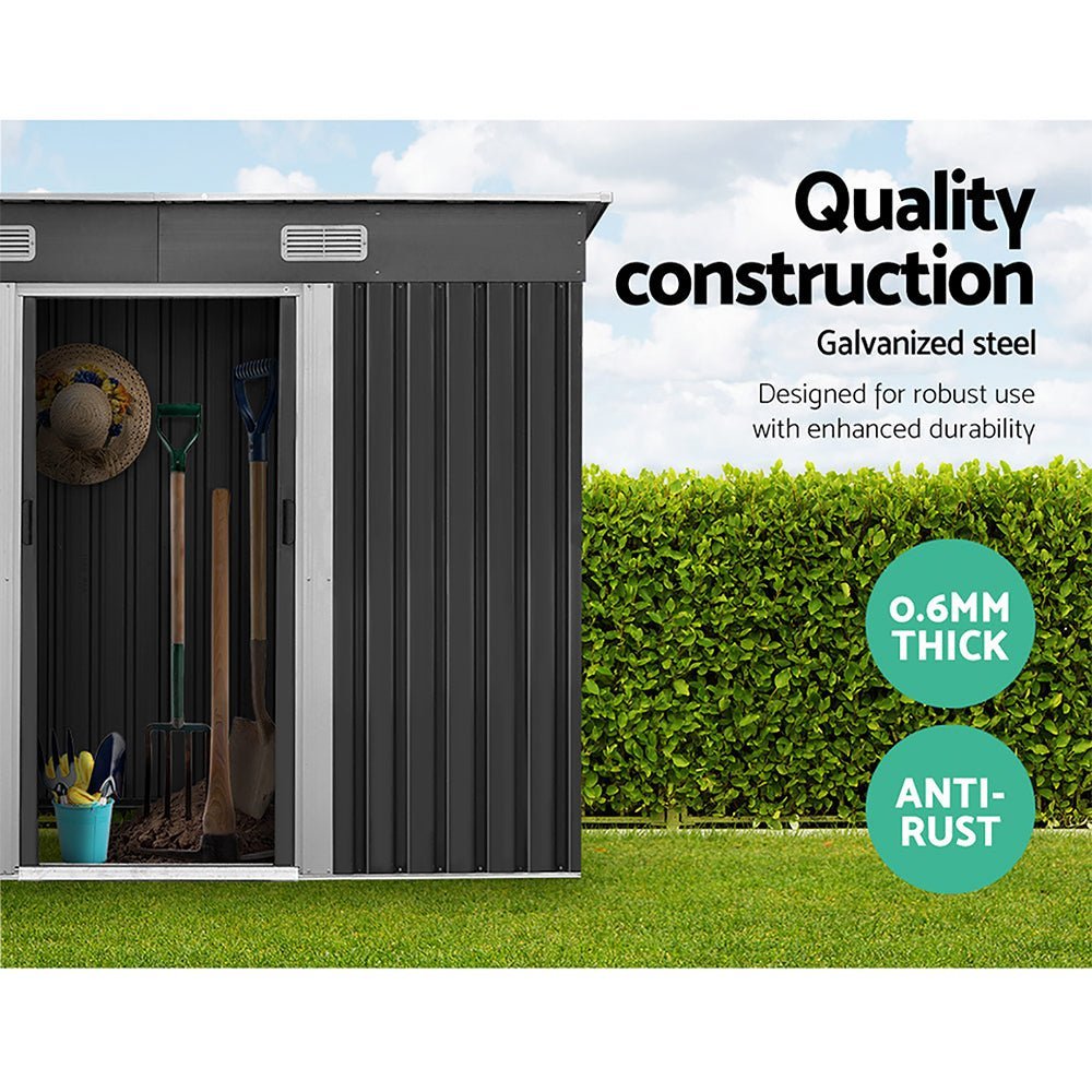 Garden Shed | With Metal Base Frame | Sliding Doors | 2.38mx1.31m | Giantz | Grey