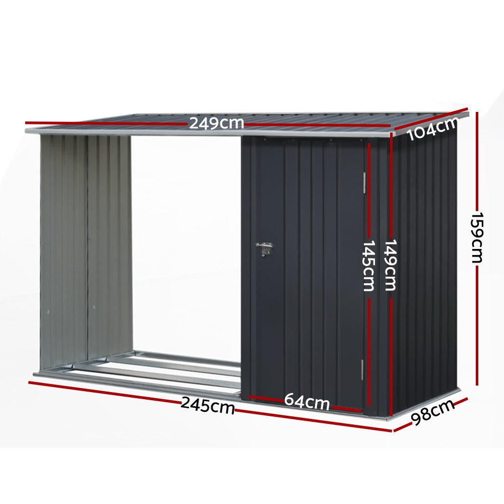 Garden Shed | With Open Storage To Side | Hinged Door | 2.49mx1.04m | Giantz | Grey
