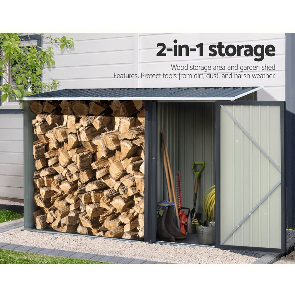 Garden Shed | With Open Storage To Side | Hinged Door | 2.49mx1.04m | Giantz | Grey