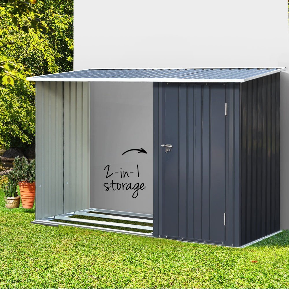 Garden Shed | With Open Storage To Side | Hinged Door | 2.49mx1.04m | Giantz | Grey