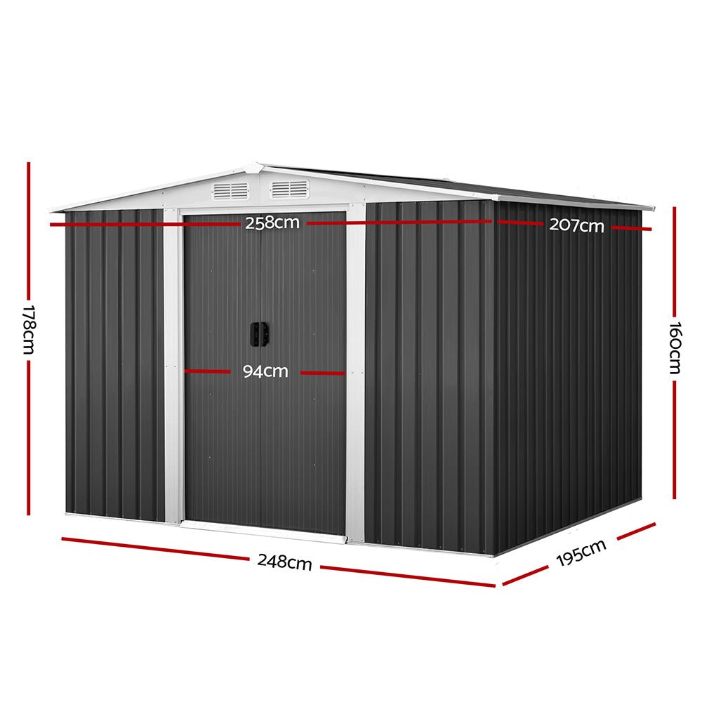 Garden Shed | Outdoor Storage Shed | Large Sliding Doors | 2.58mx2.07m | Giantz | Grey