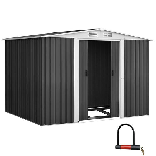 Garden Shed | With Metal Base Frame | Large Sliding Doors | 2.58mx2.07m | Giantz | Grey