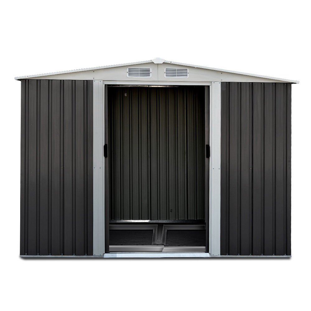 Garden Shed | With Metal Base Frame | Large Sliding Doors | 2.58mx2.07m | Giantz | Grey