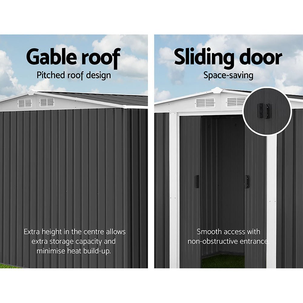 Garden Shed | With Metal Base Frame | Large Sliding Doors | 2.58mx2.07m | Giantz | Grey