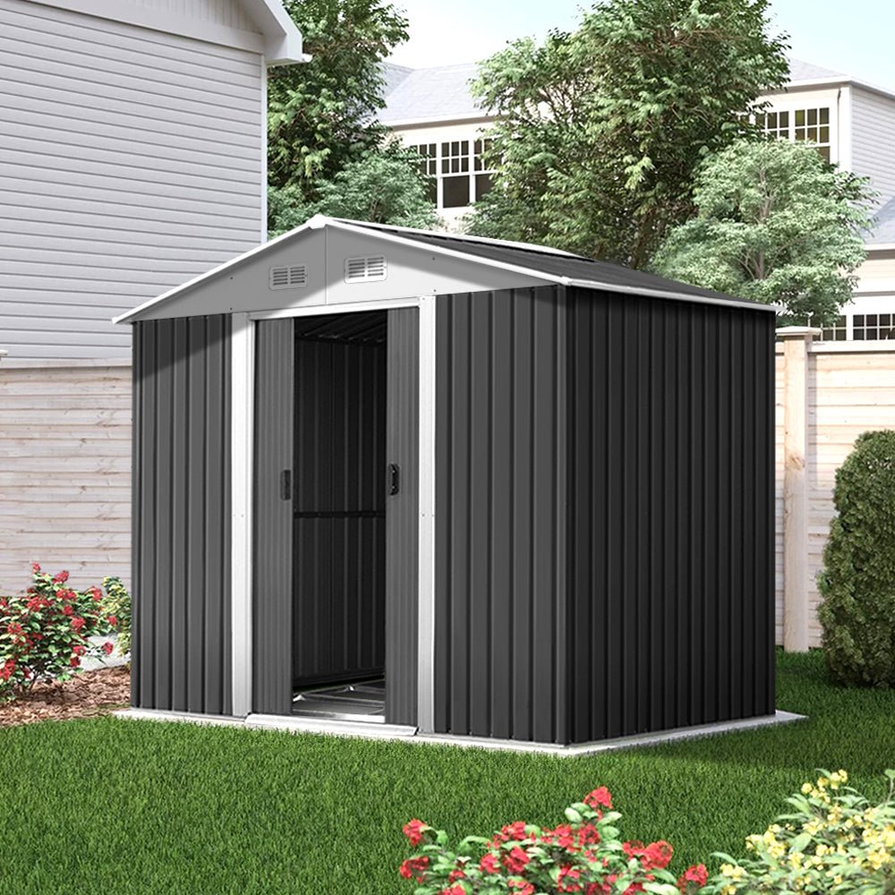 Garden Shed | With Metal Base Frame | Large Sliding Doors | 2.58mx2.07m | Giantz | Grey