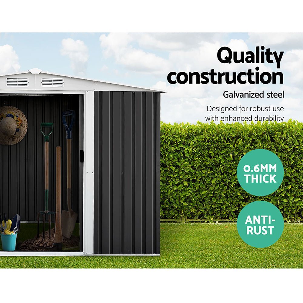 Garden Shed | With Metal Base Frame | Large Sliding Doors | 2.58mx2.07m | Giantz | Grey