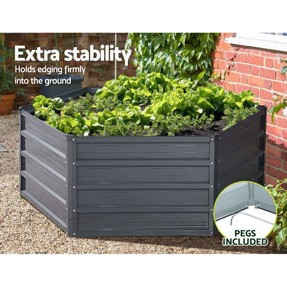 Garden Bed | 2x Hexagonal Raised Container Planter Box | 130x130x46cm | Galvanised Steel | Grey