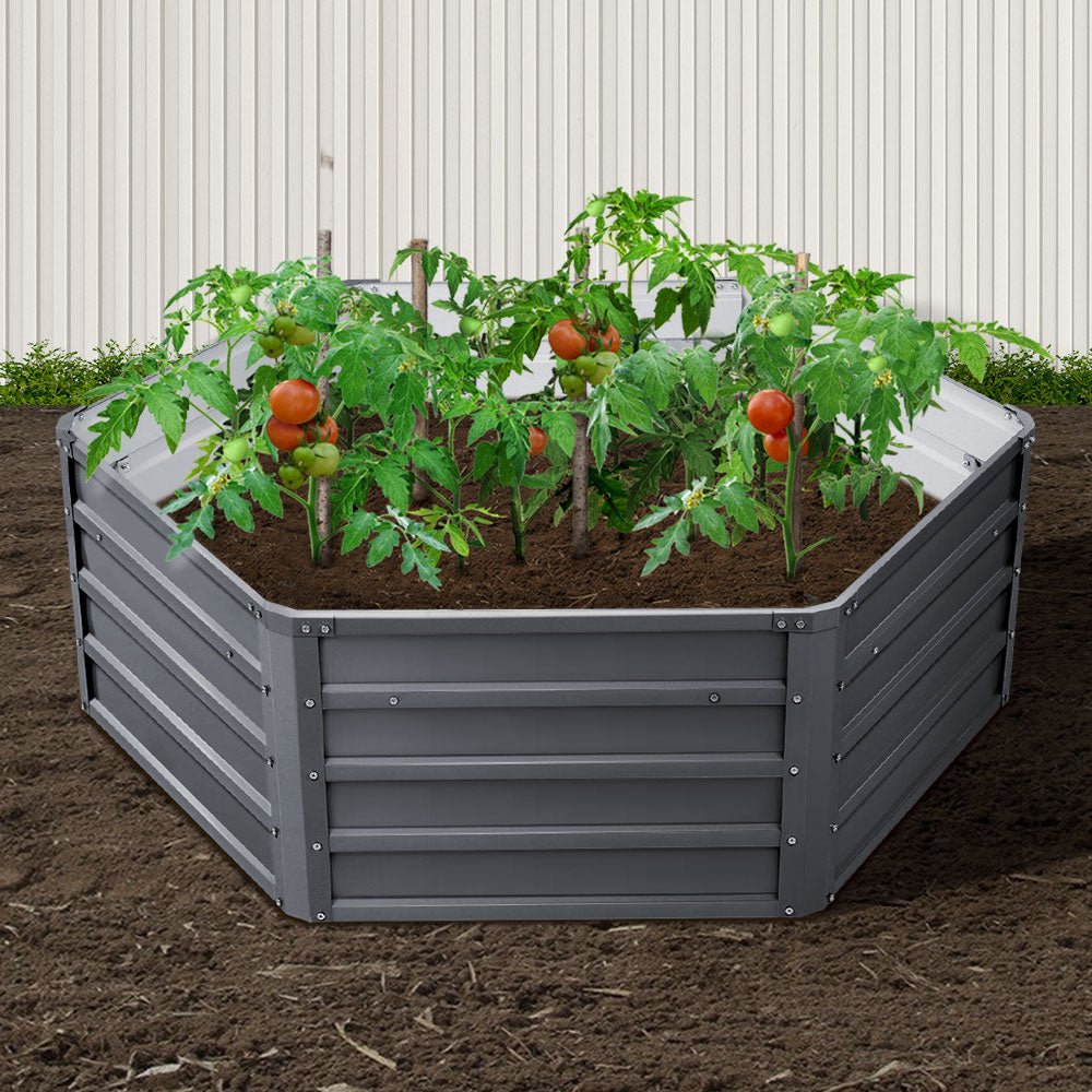 Garden Bed | 2x Hexagonal Raised Container Planter Box | 130x130x46cm | Galvanised Steel | Grey