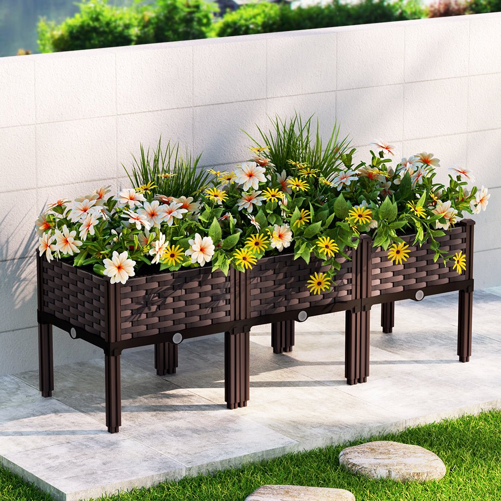 Raised Planter Box Garden Bed 120x40x36cm Greenfingers Brown