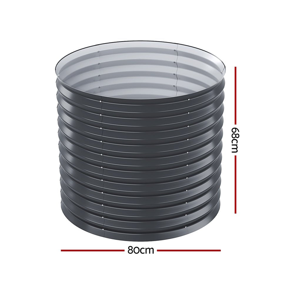 Garden Bed | Tall Round Raised Container Planter Box | 80x68cm | Galvanised Steel | Greenfingers | Grey