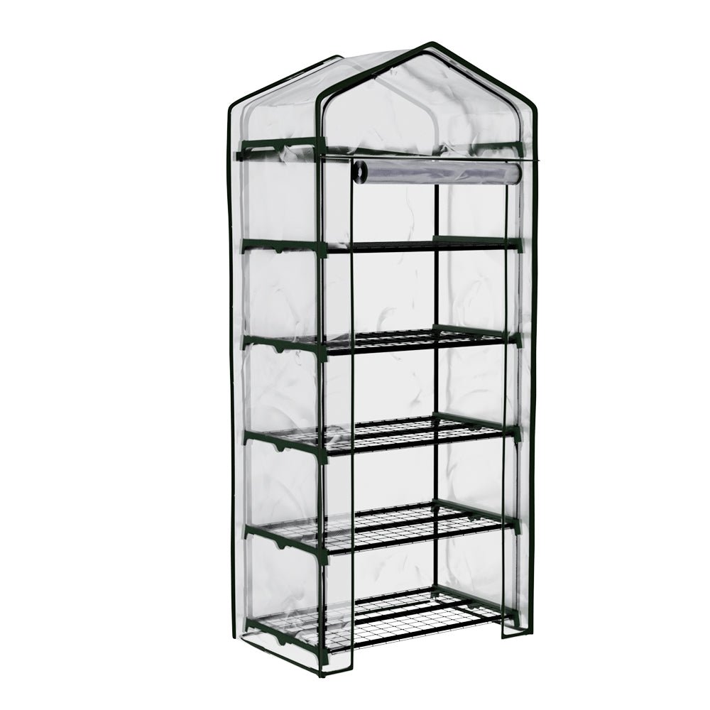 Mini Greenhouse | 5 Plant Shelf Unit with PVC Green House Cover | 69x49x189cm