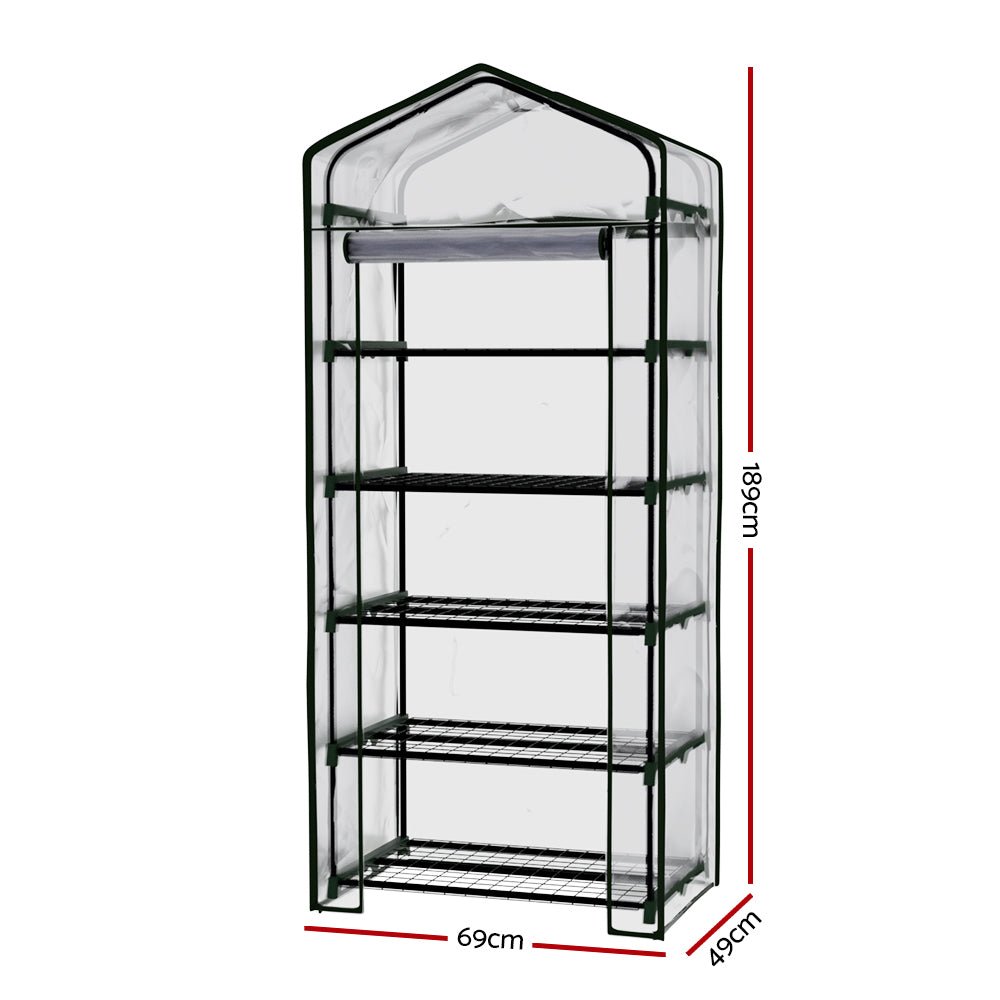 Mini Greenhouse | 5 Plant Shelf Unit with PVC Green House Cover | 69x49x189cm