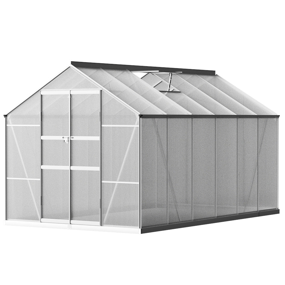 Greenhouse | Aluminium Double Doors Green House Garden Shed | Double Doors | Greenfingers | 3.7x2.5M | Silver
