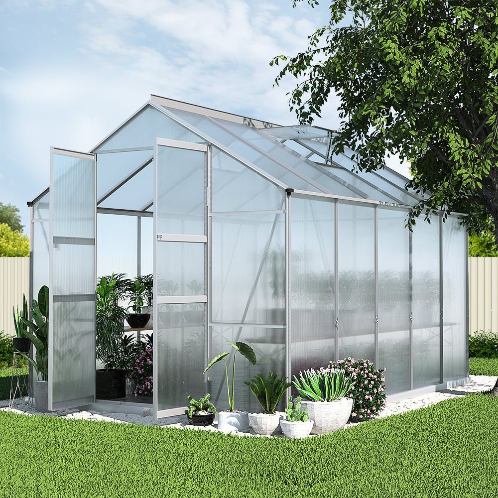 Greenhouse | Aluminium Double Doors Green House Garden Shed | Double Doors | Greenfingers | 3.0x2.5M | Silver