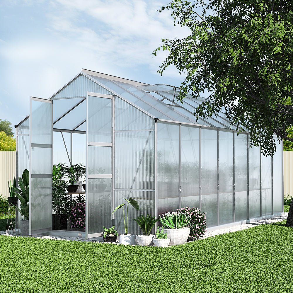 Greenhouse | Aluminium Double Doors Large Green House | Double Doors Large | Greenfingers | 4.7x2.5M | Silver