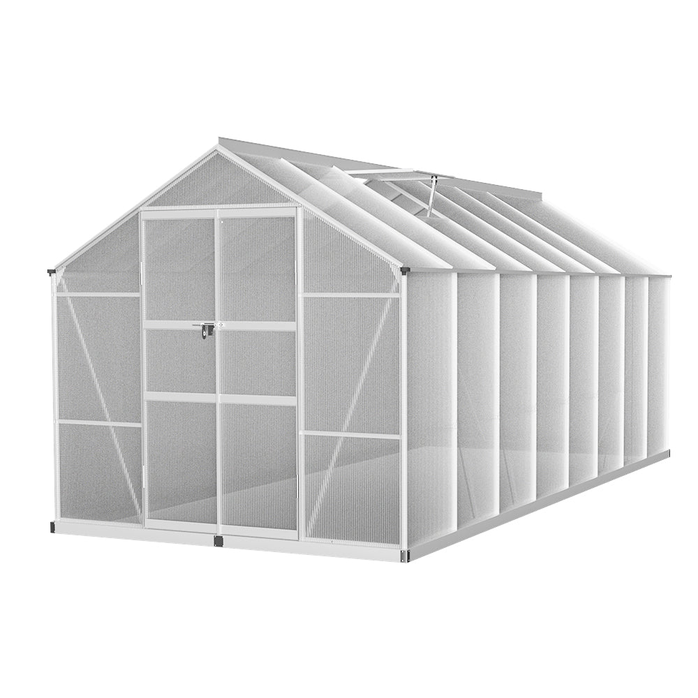Greenhouse | Aluminium Double Doors Large Green House | Double Doors Large | Greenfingers | 4.7x2.5M | Silver