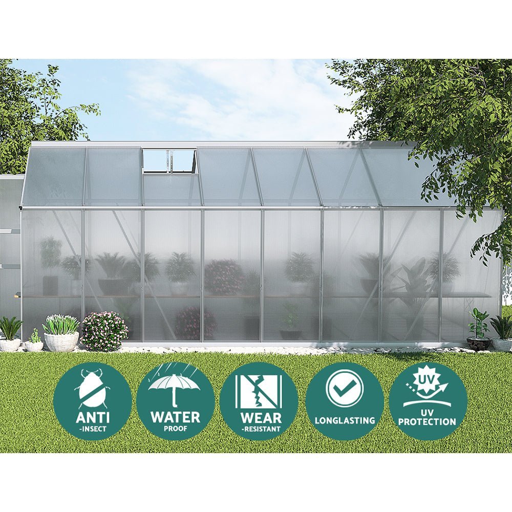 Greenhouse | Aluminium Double Doors Large Green House | Double Doors Large | Greenfingers | 4.7x2.5M | Silver