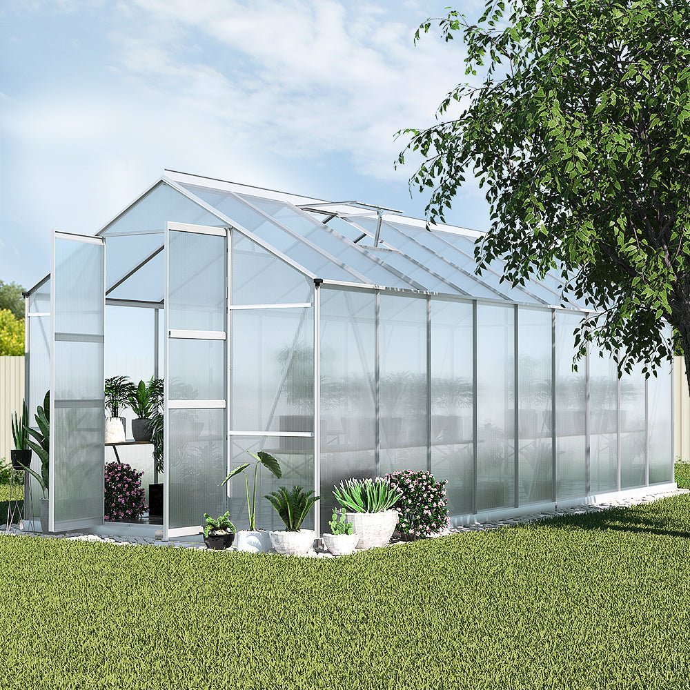 Greenhouse | Aluminium Double Doors Large Green House | Double Doors Large | Greenfingers 5.1x2.5M | Silver