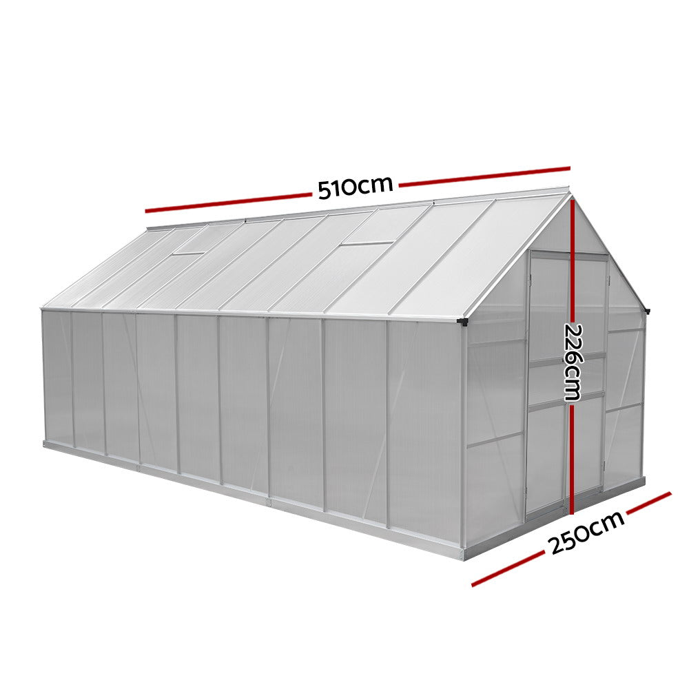 Greenhouse | Aluminium Double Doors Large Green House | Double Doors Large | Greenfingers 5.1x2.5M | Silver