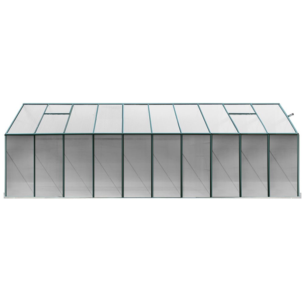 Greenhouse | Aluminium Polycarbonate Green House | Double Doors Large | Greenfingers | 6.3x2.44M | Green