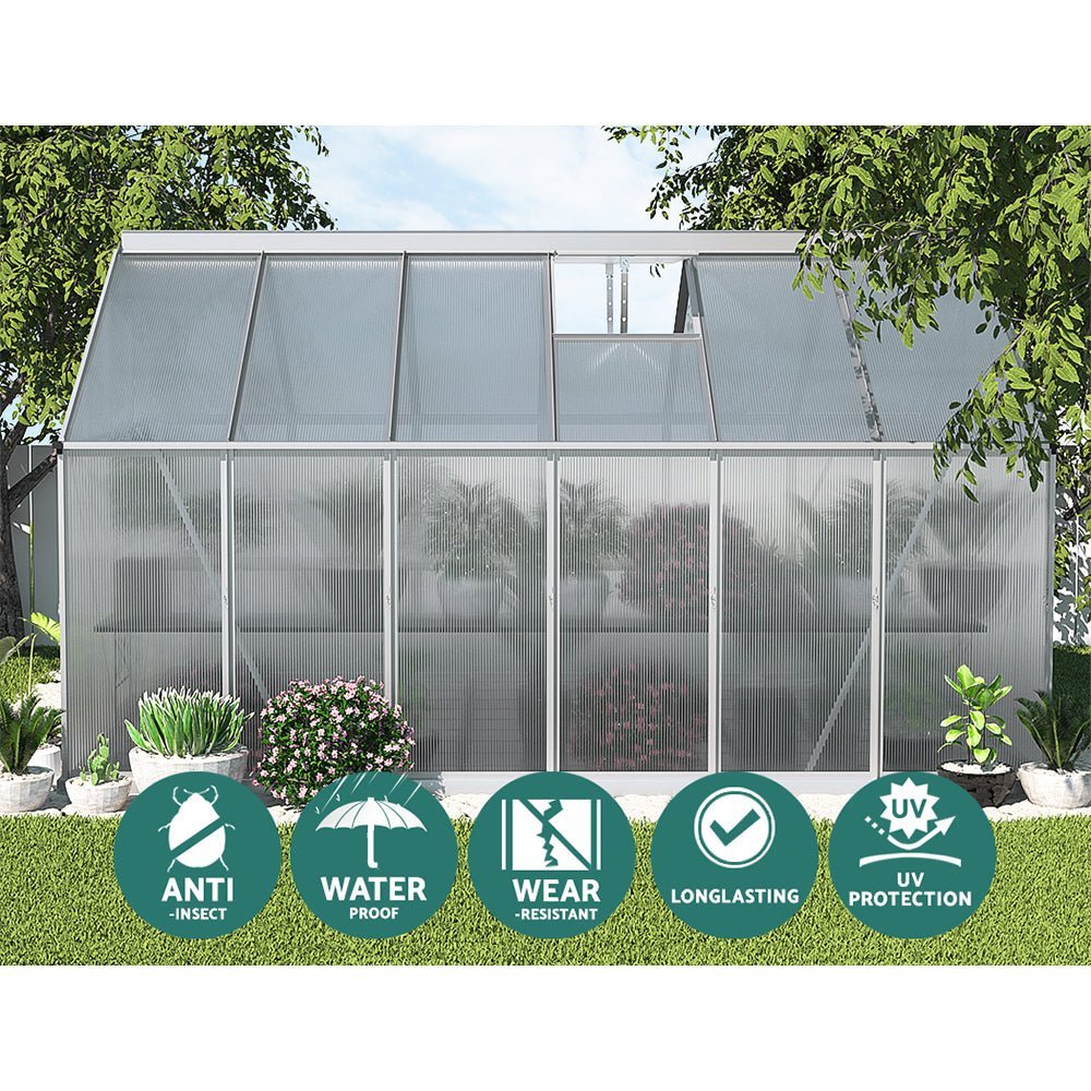 Greenhouse | Aluminium Polycarbonate Green House Garden Shed | Greenfingers | 3.6x2.5M | Silver