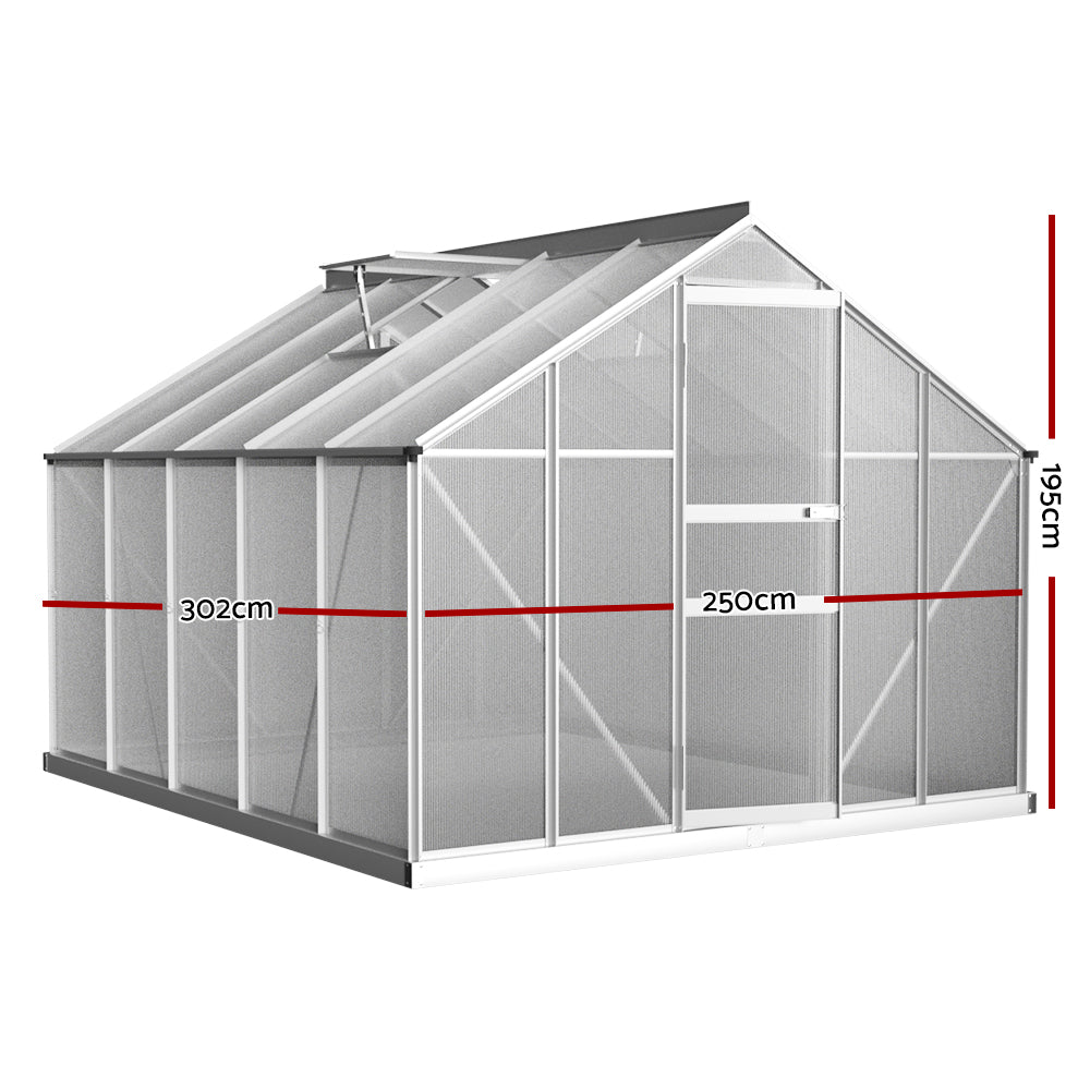 Greenhouse | Aluminium Polycarbonate Green House Garden Shed | Greenfingers | 3.0x2.5M | Silver