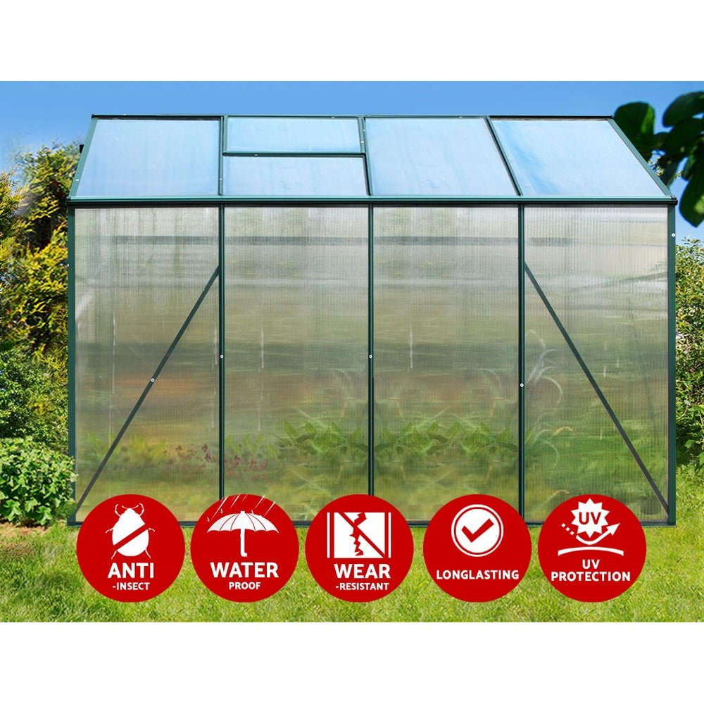 Greenhouse | Aluminium Polycarbonate Green House Garden Shed | Greenfingers | 2.52x1.9M | Green