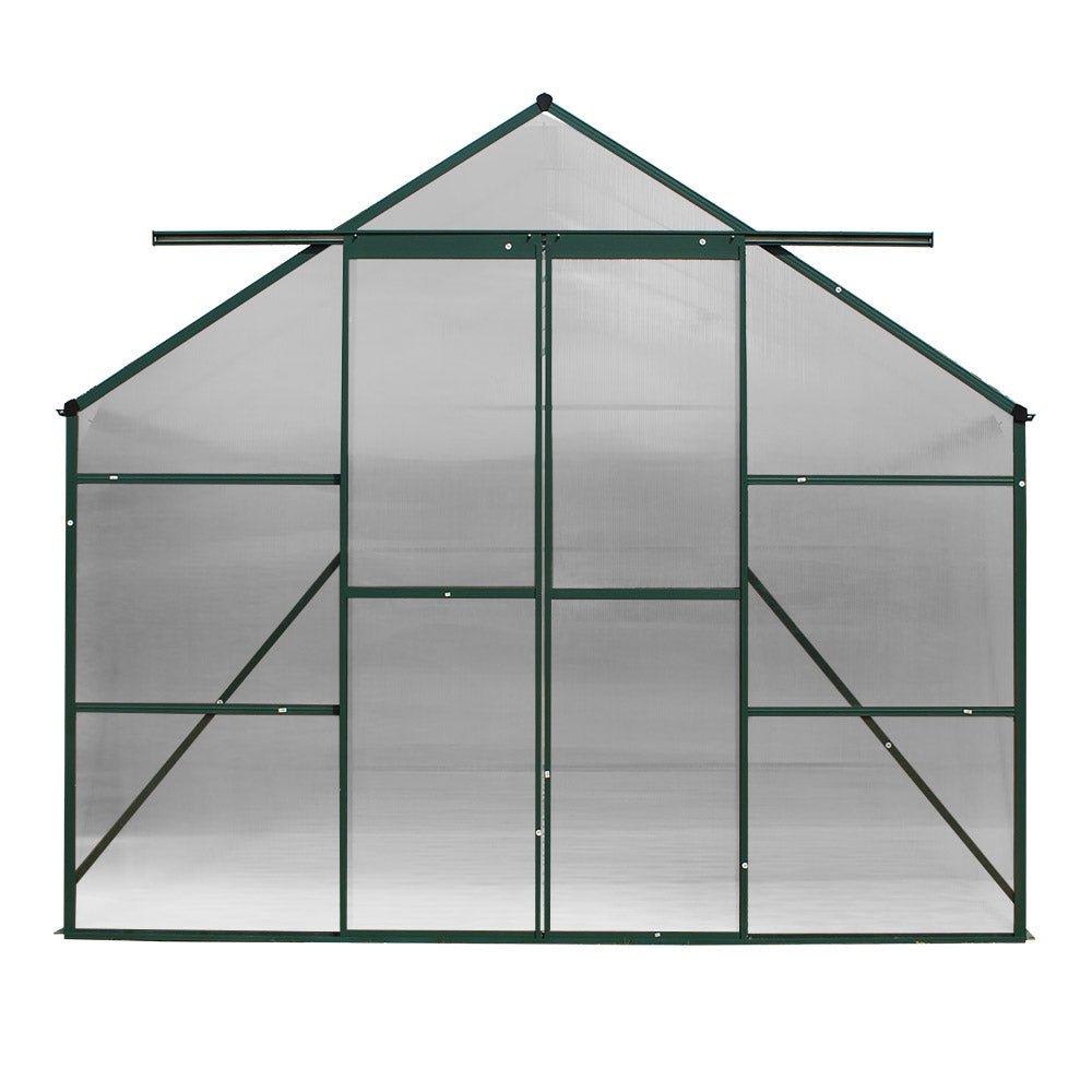 Greenhouse | Aluminium Polycarbonate Green House | Double Doors Large | Greenfingers | 4.43x2.44M | Green