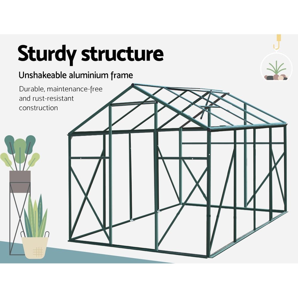 Greenhouse | Aluminium Polycarbonate Green House Garden Shed | Greenfingers | 2.52x1.9M | Green